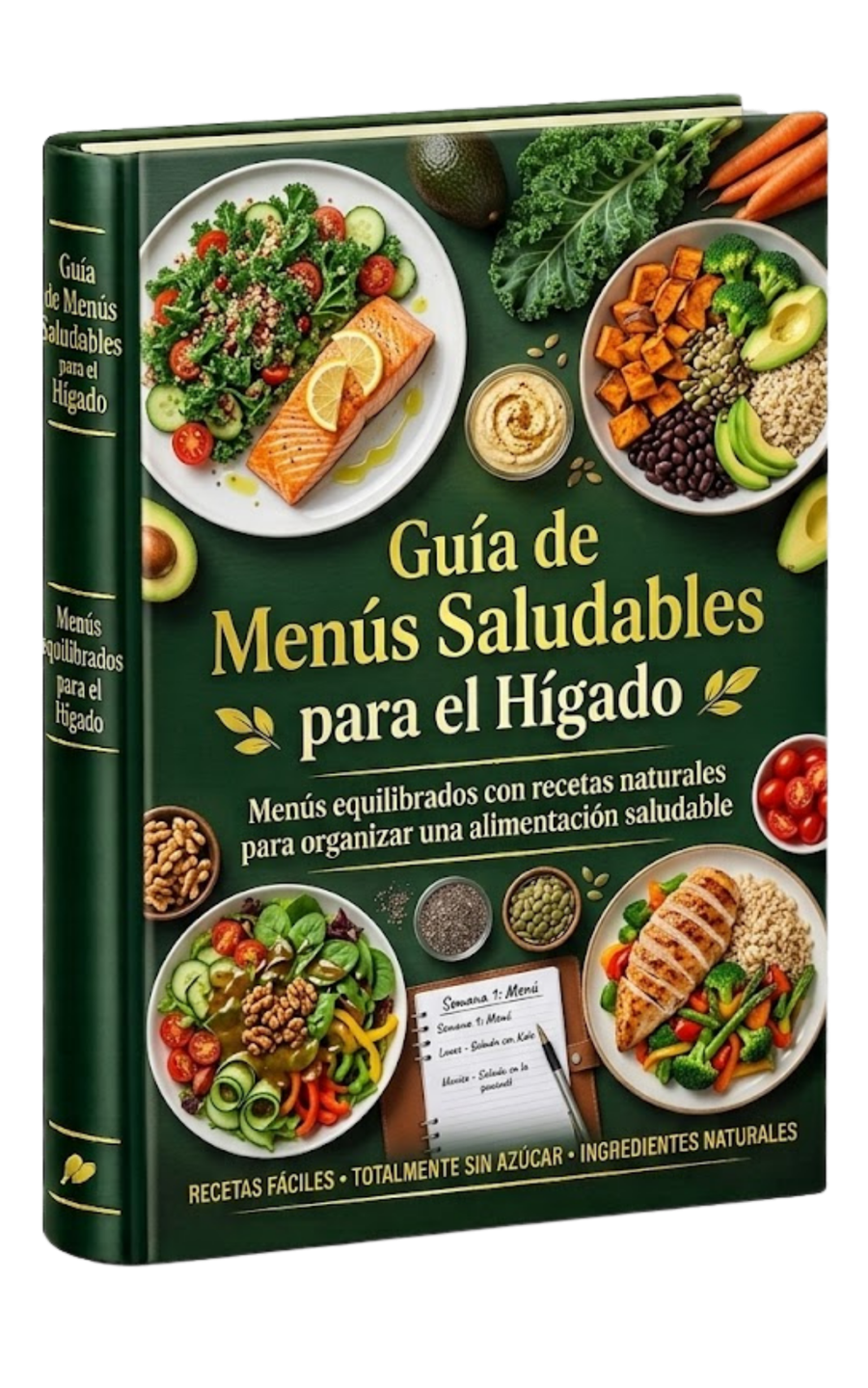 Mockup 3D de la guía Guía de Menús Saludables para el Hígado